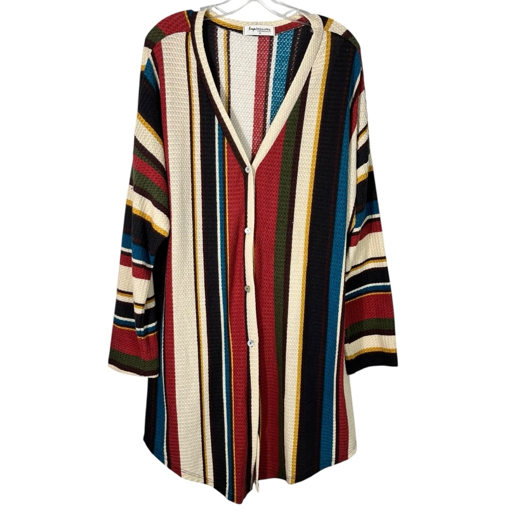Impressions Boutique LA USA Made Striped Longline Button Down Cardigan Top 3X